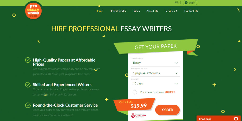 Main page at ProEssayWriting