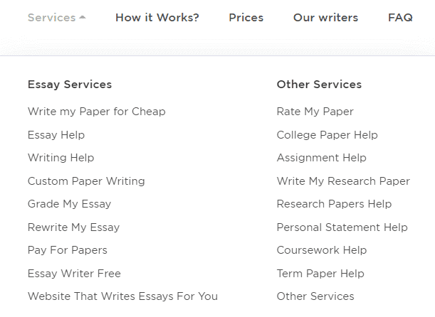 Types of services at PaperHelp