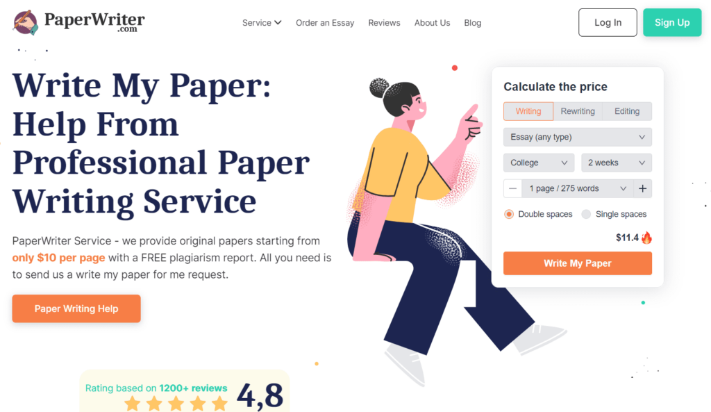Main page at PaperWriter